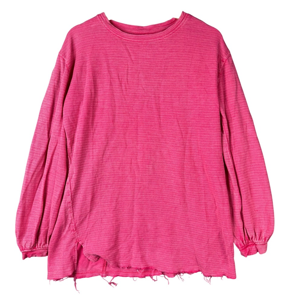 We The Free Free People Ready Set Go Top Pink Striped Raw Hem Oversized Small
